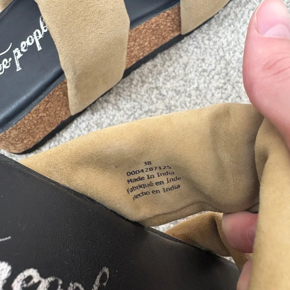 NWOT Free People Fairmount Flared Tan Suede Platform Slide Sandals Boho  38 7.5